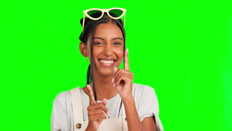 Finger-guns,-excited-and-face-of-Indian-woman