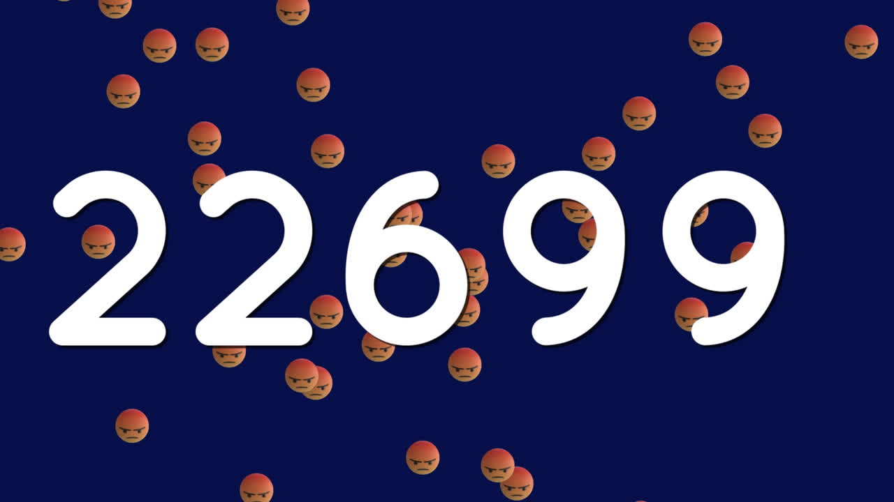 números crecientes y emojis de rostros enojados cayendo en el fondo