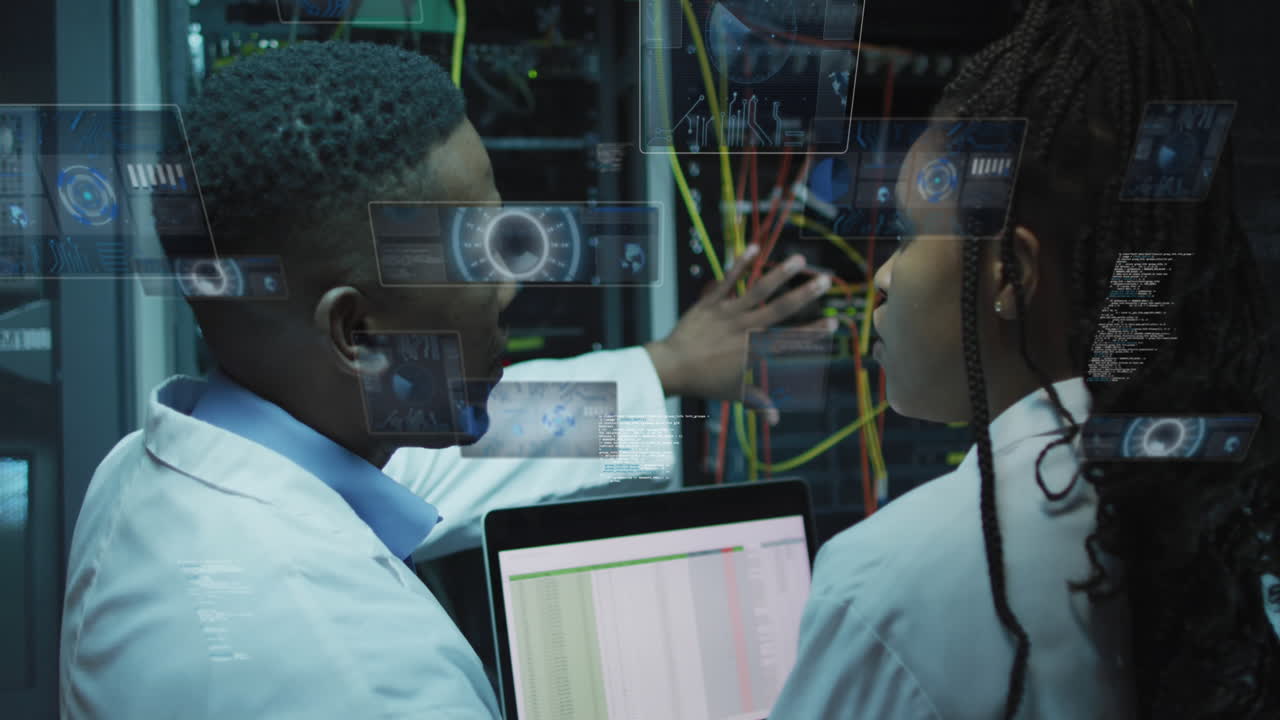 Animation of data processing over diverse it engineers and computer servers