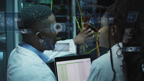 animation of data processing over diverse it engineers and computer servers