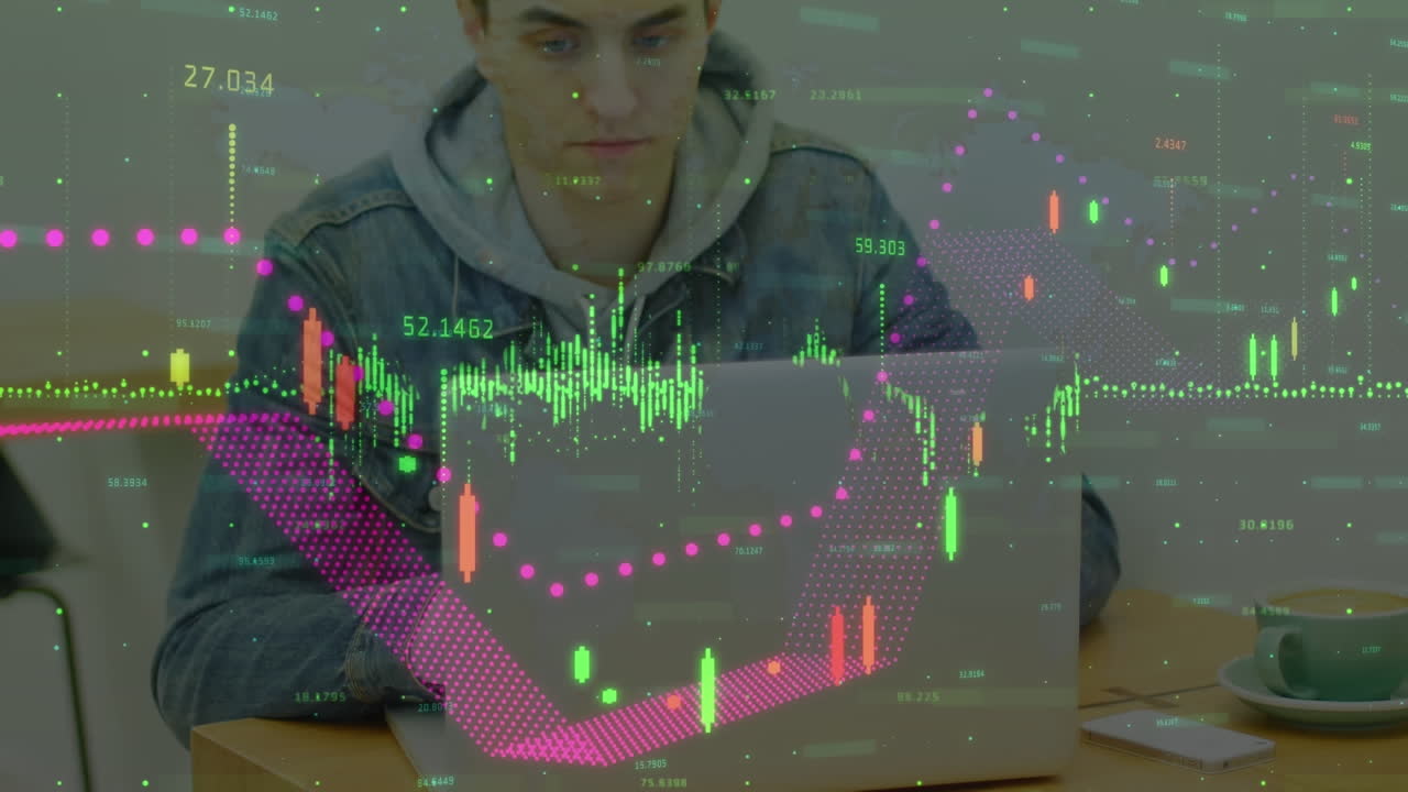 노트북을 사용하여 인간을 통해 금융 데이터 처리의 애니메이션