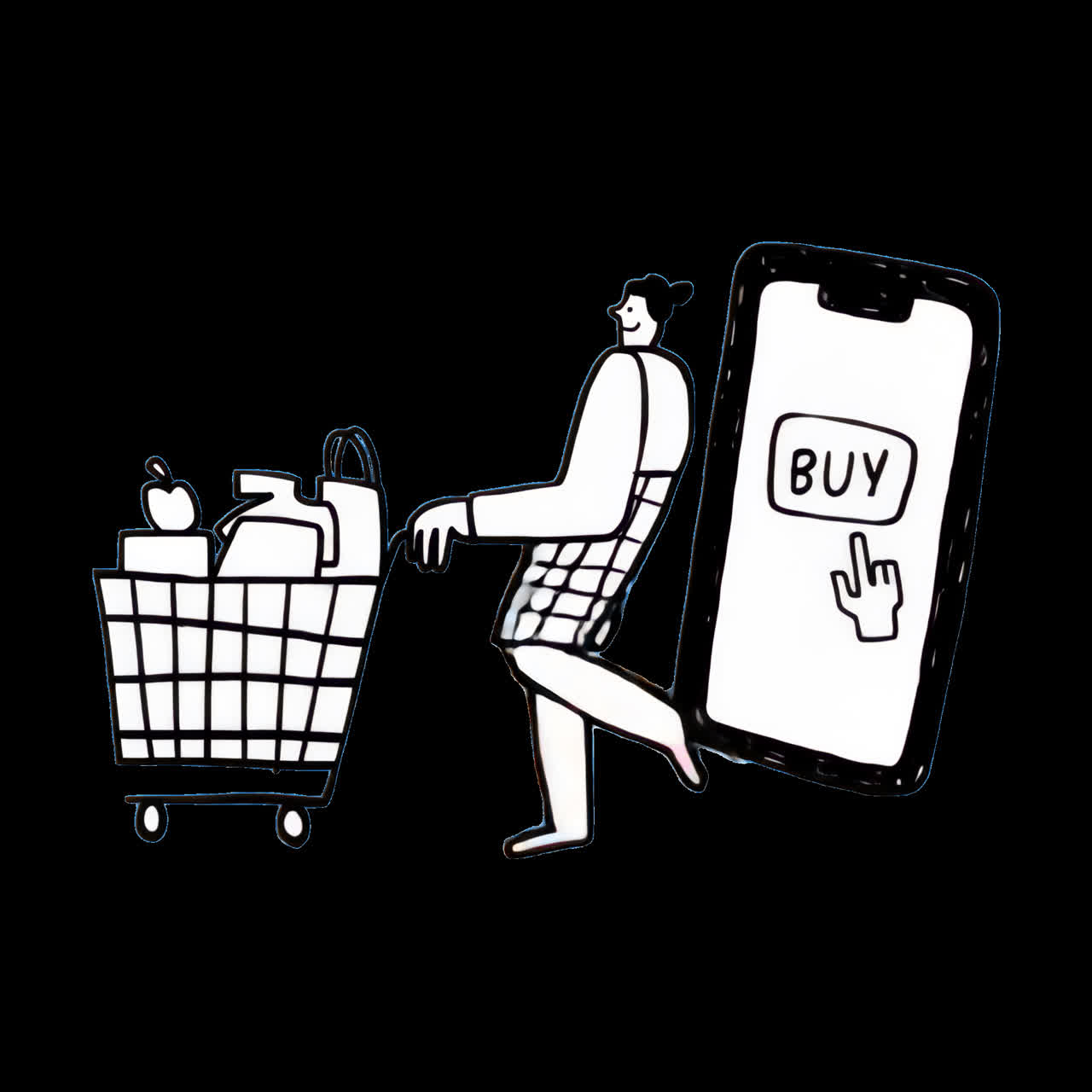 Online shopping simplified illustration animation isolated asset, transparent 4K video, alpha