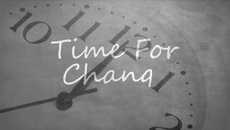 animation of the words time for change written over clock moving  in the background