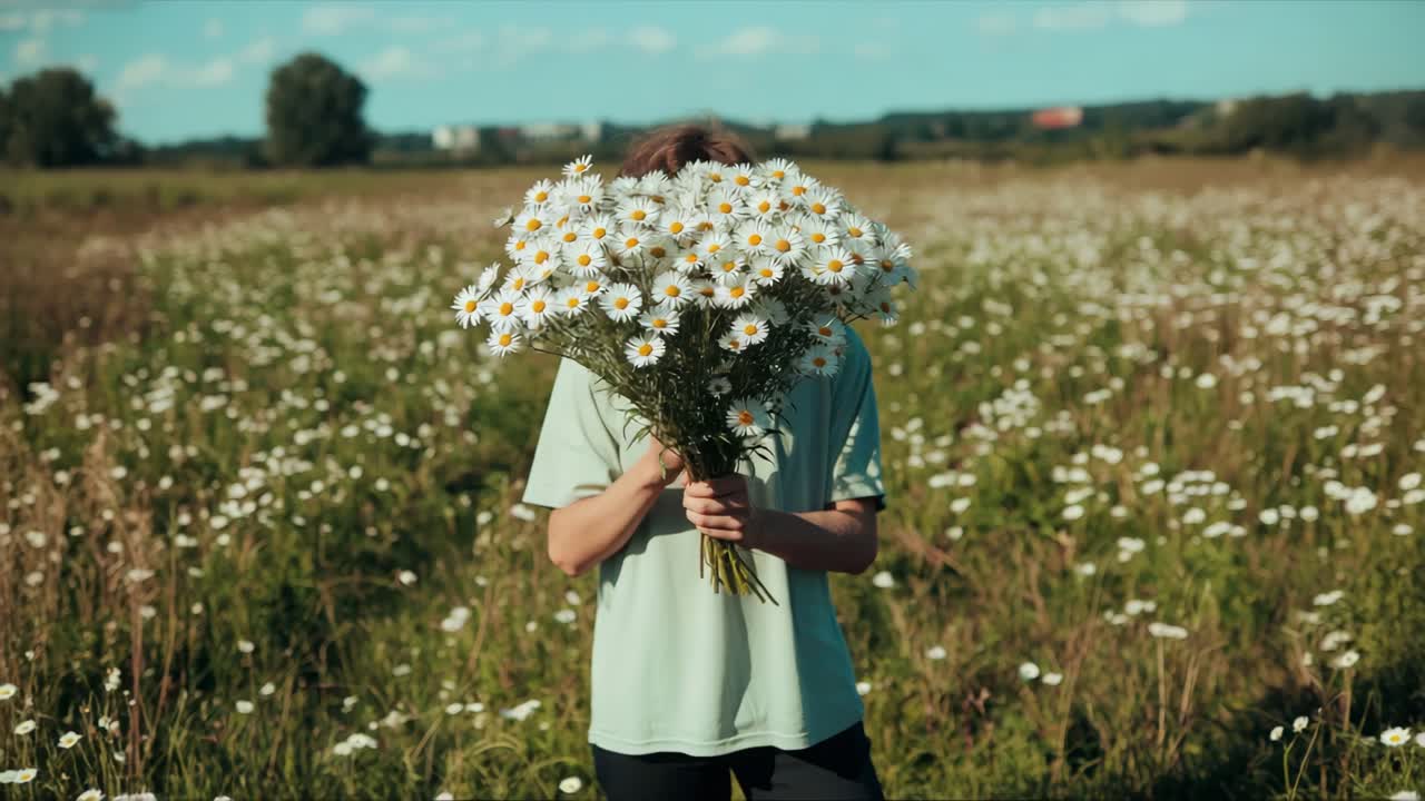 Person holding a bouquet of daisies