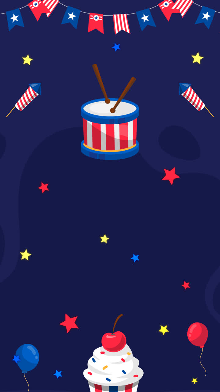 Motion Graphic of Flat background for american 4th of july celebration