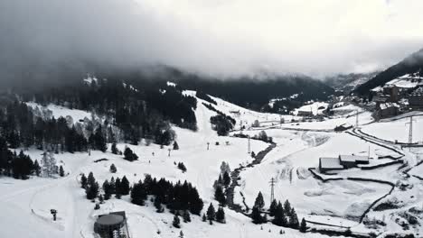 Aerial,-empty-ski-resort-on-an-overcast-winter-day-during-COVID-19-pandemic