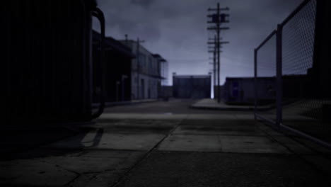 dark urban street captured at dusk with looming shadows and telephone poles