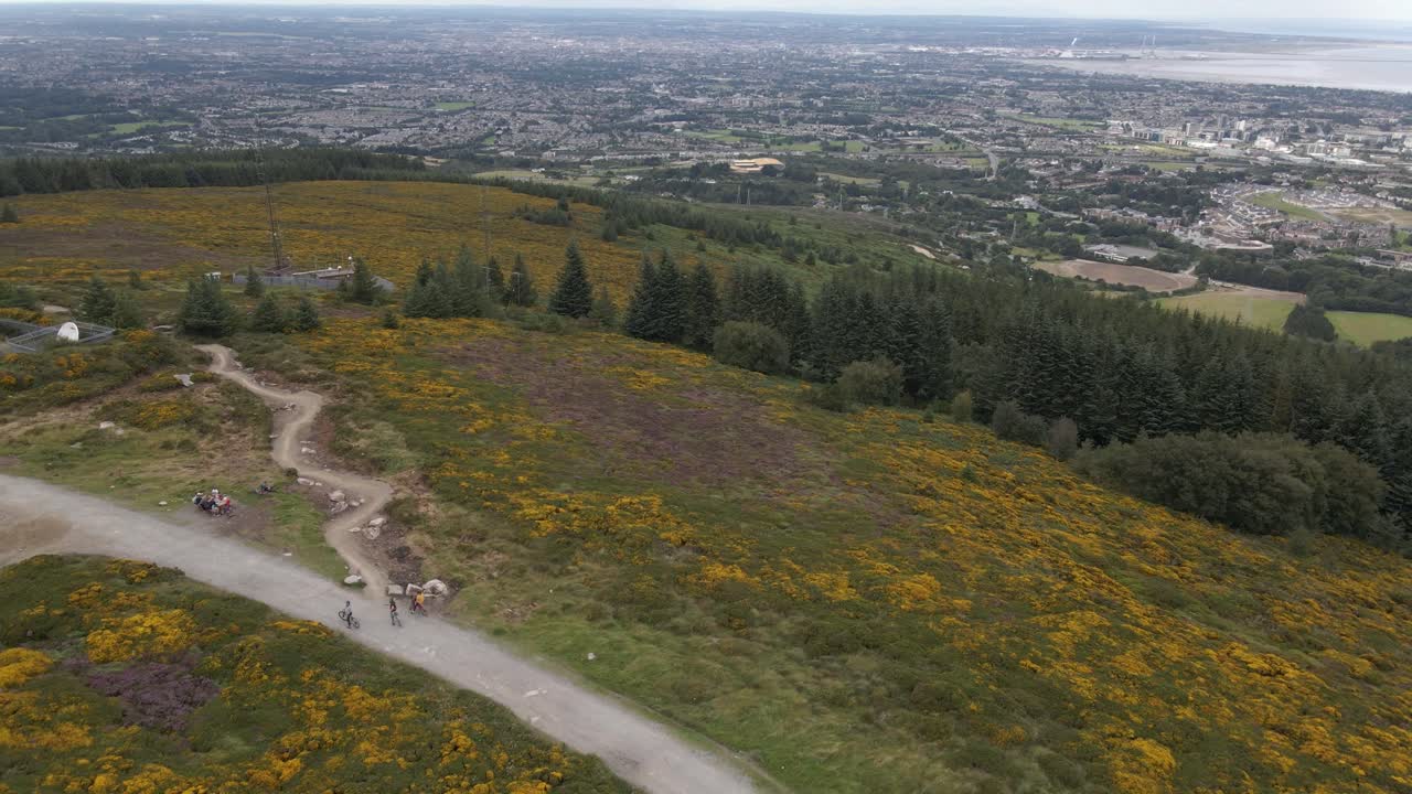 Aerial View of Cityscape and Coastline from Hilltop