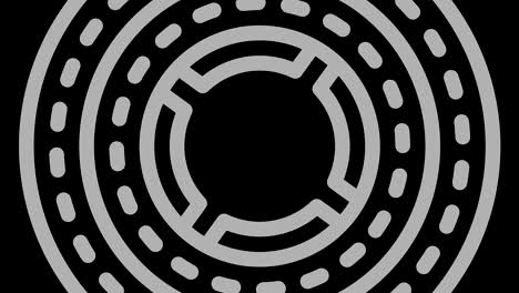 dibujo gráfico en blanco y negro con efecto estroboscópico e hipnótico, mientras gira en el sentido de las agujas del reloj y aumenta de tamaño.