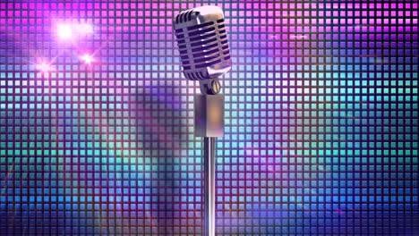 Animation-of-retro-microphone-over-colorful-glowing-background