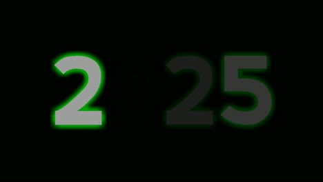 Neon-number-2025-new-year-sign-symbol-modern-animation-motion-graphics-flicking-on-black-background,green-color-glowing-and-shining-for-video-elements