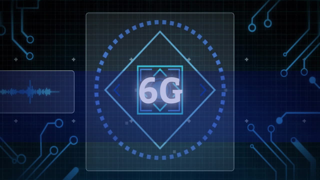 Animation showing 6G technology concept with digital interface and geometric shapes