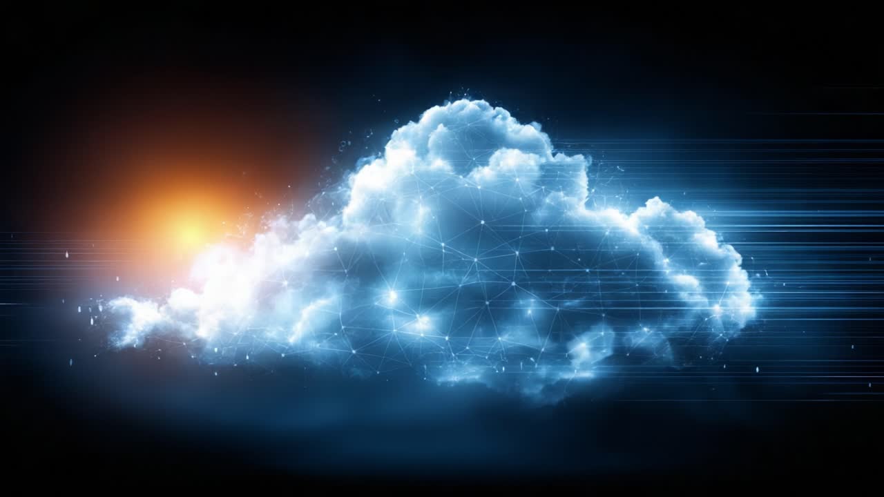 A Beautiful Digital Cloud Concept Capturing the Essence of Modern Technology with a Mesmerizing Blend of Colors and Dynamic Light Effects in a Futuristic Landscape