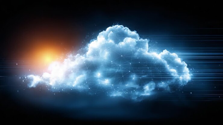 A Beautiful Digital Cloud Concept Capturing the Essence of Modern Technology with a Mesmerizing Blend of Colors and Dynamic Light Effects in a Futuristic Landscape