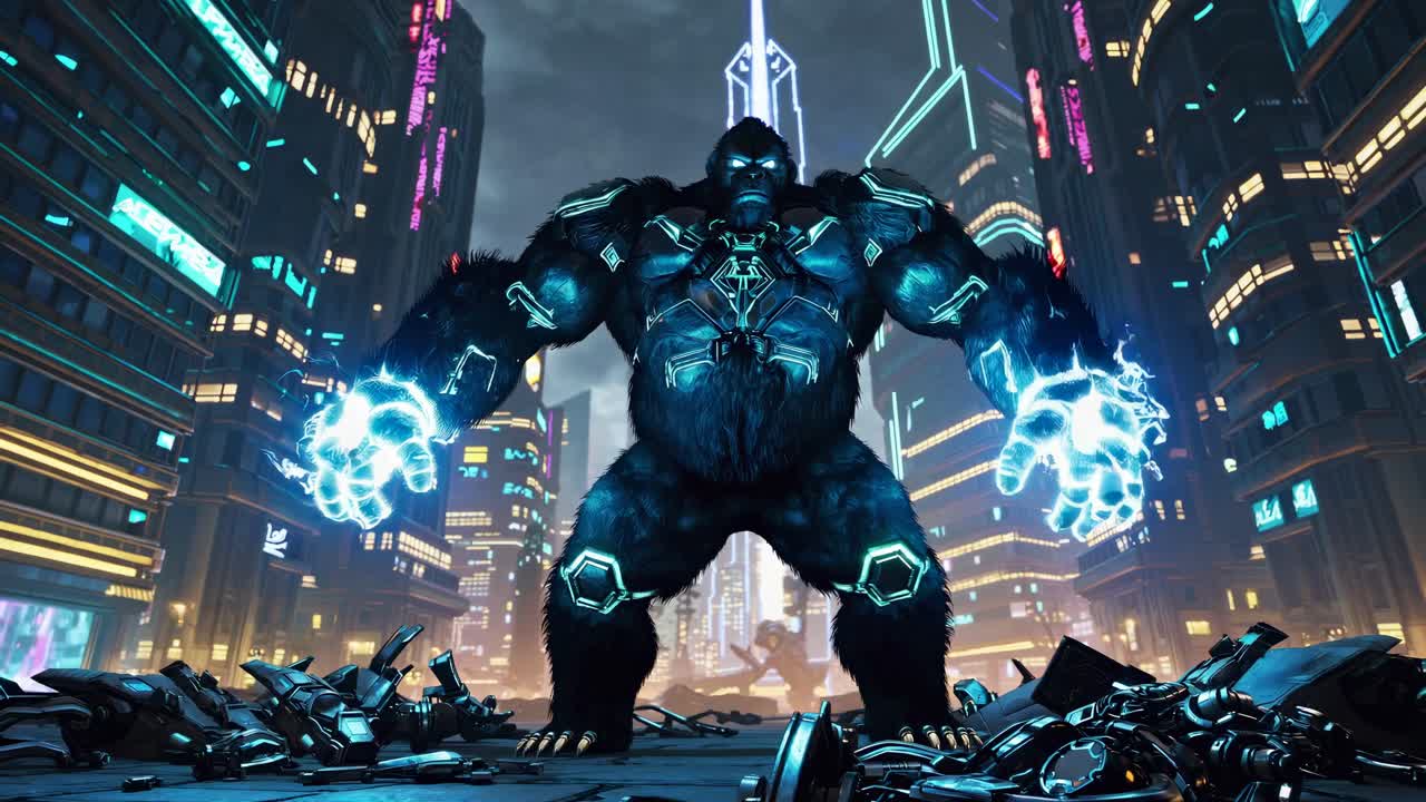 Cyberpunk Gorilla in a Futuristic City