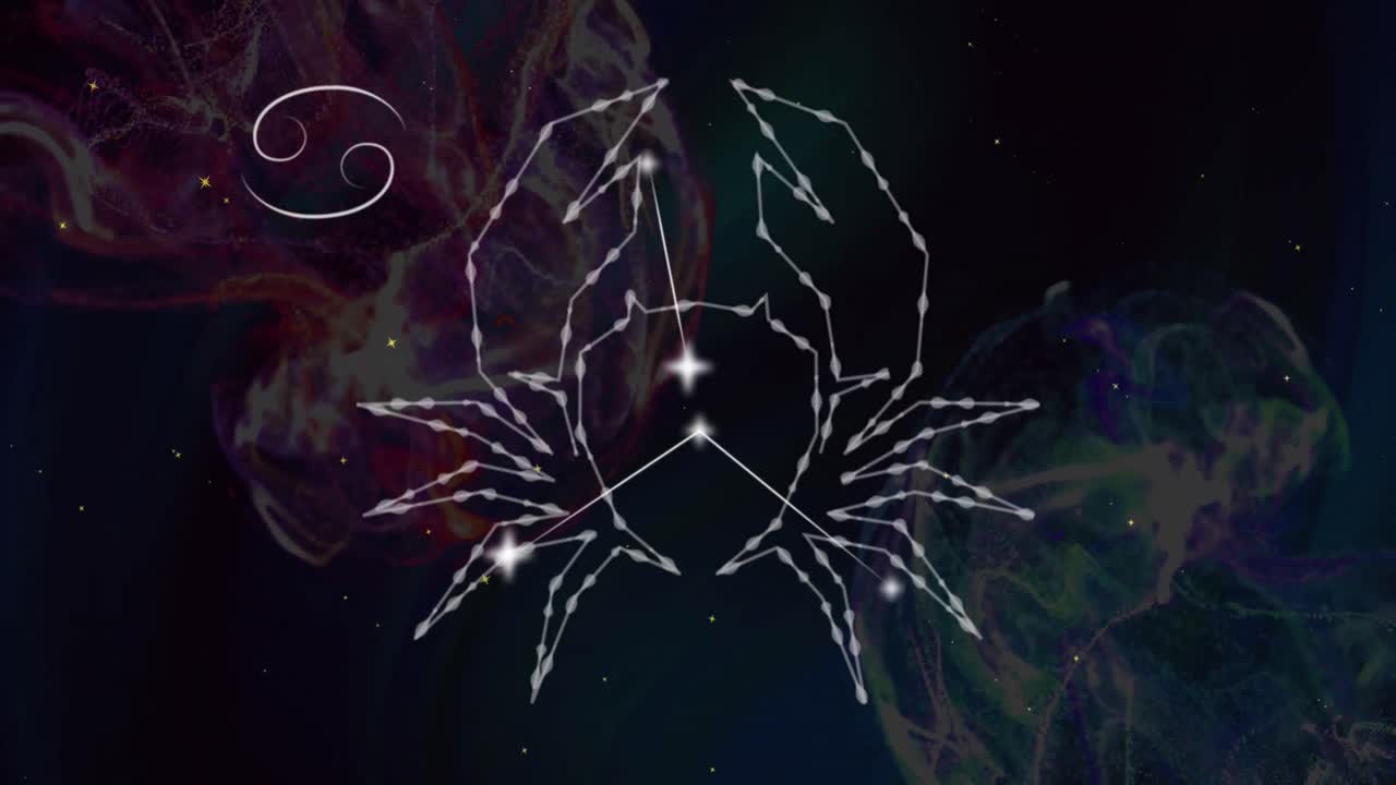 animación del signo de la estrella del cáncer en nubes de humo en el fondo