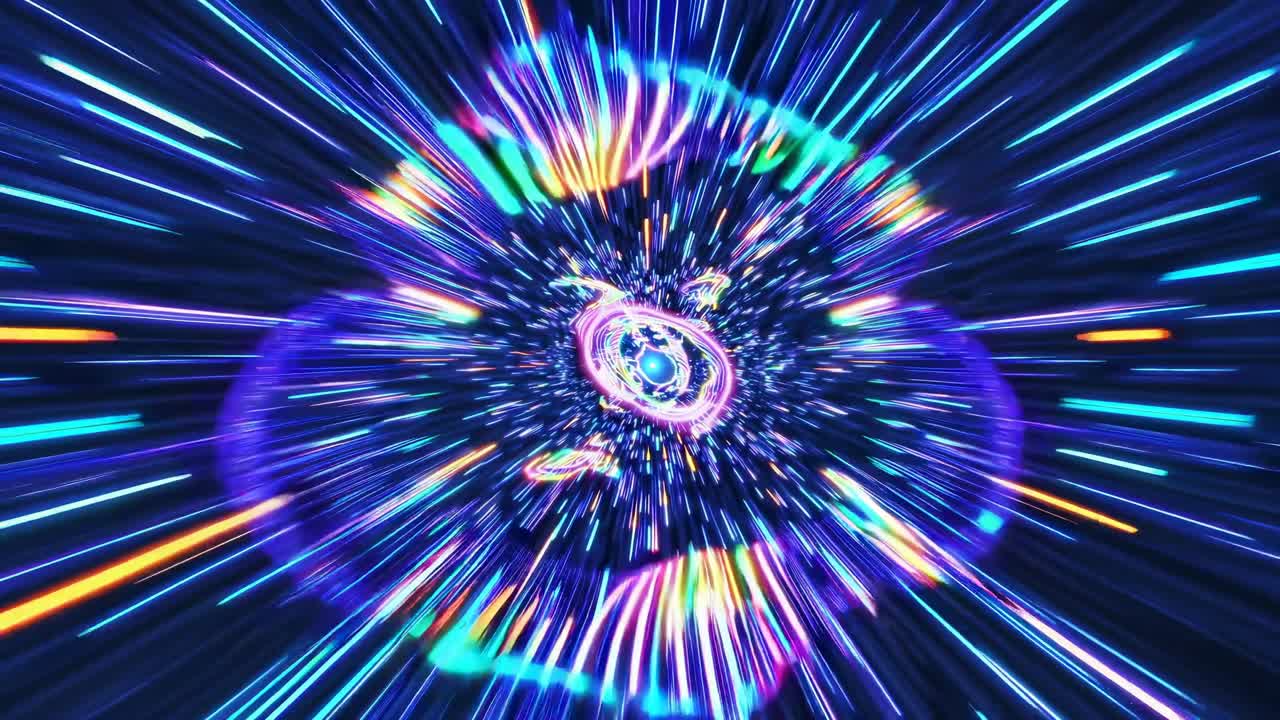 Hyperspace Tunnel with Glowing Neon Light Trails