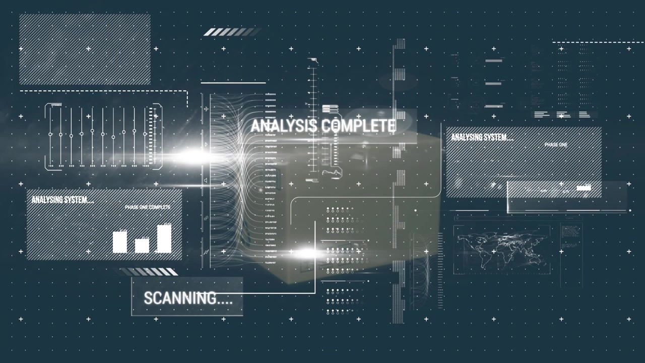 Animation of financial data processing over box on black background