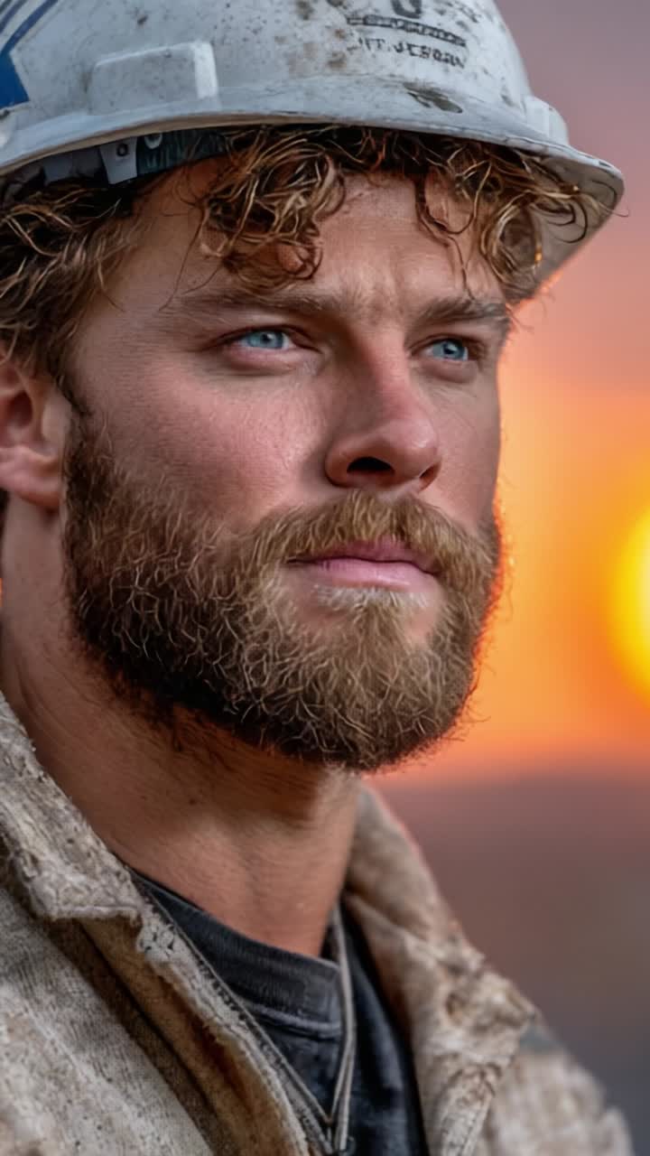 A Resilient Worker Stands Vigilantly at Sunset, Capturing the Spirit of Hard Work and Dedication with a Strong Presence Amidst a Beautiful Natural Background