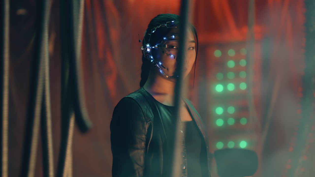 Retrato de una mujer cyberpunk