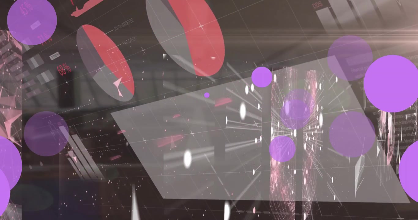 Animation af violette prikker svævende over linjer og data på brun baggrund