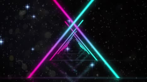 animación digital de triángulos de neón en movimiento sin fisuras y estrellas brillantes sobre fondo negro