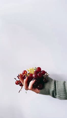 hand holding grapes with flowers