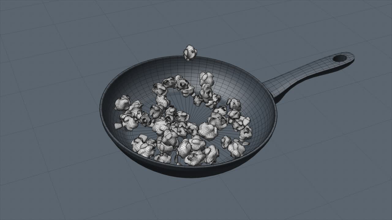 팬 에 있는 팝콘 의 와이어 프레임 렌더링