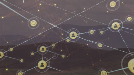 animación de la red de conexiones con iconos sobre el paisaje