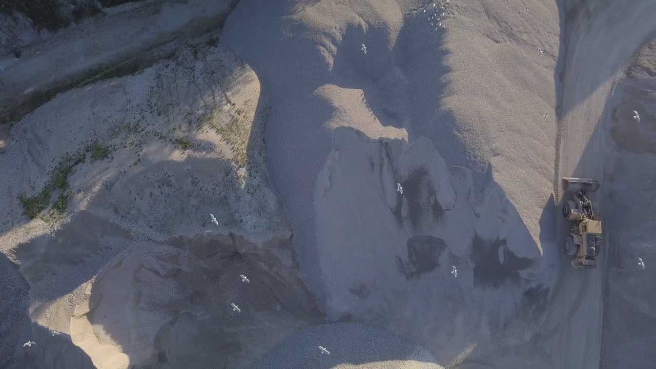 Heavy Machinery At Work In The Sand Industry In Kingsville, Ontario, Canada - aerial shot