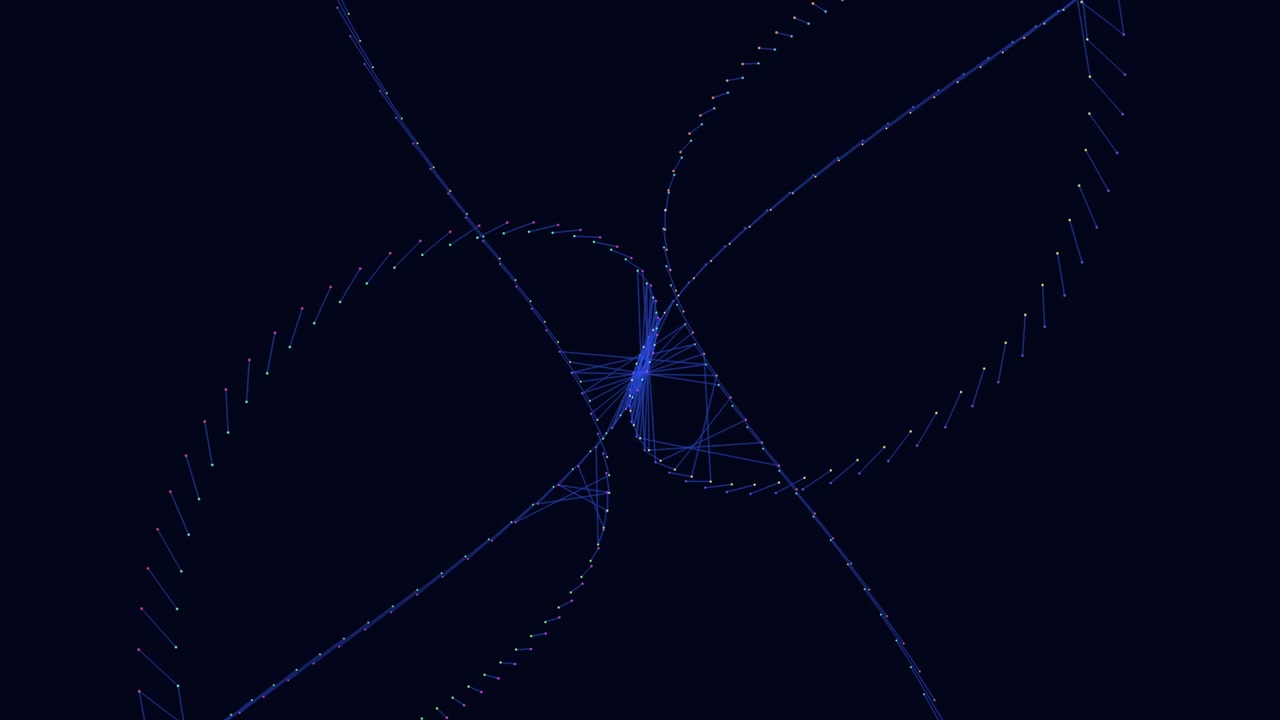 Dynamic blue wave of circles cascade on black background