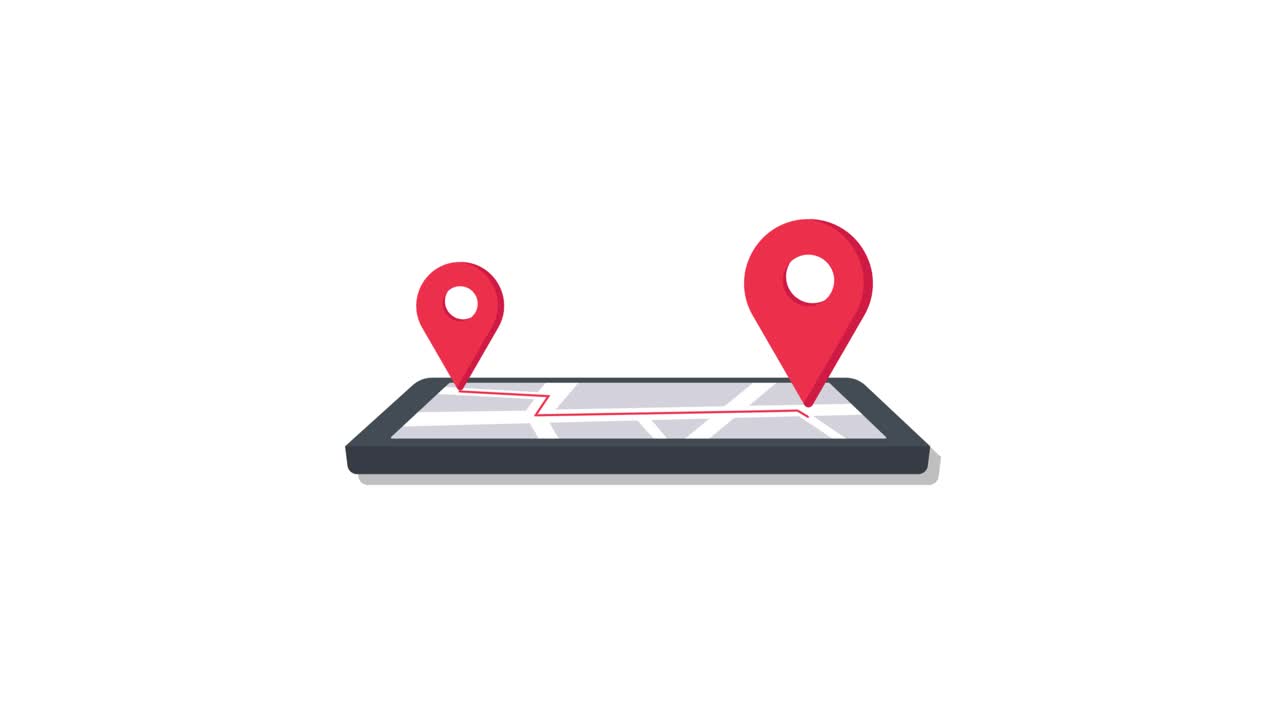 Mappa animata per smartphone che mostra il percorso tra due segnaposto