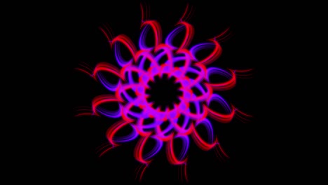 figura cambiante en forma de círculo rosado. animación de stock. gráficos de movimiento caleidoscópicos digitales abstractos y coloridos en fondo negro, bucle sin costuras