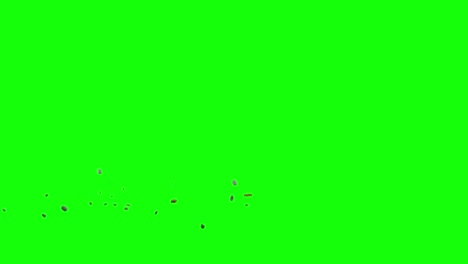 rock and brick pieces dropped from top left side of the screen and scattering on imaginary flat surface, green screen background, animation overlay for chroma key blending option