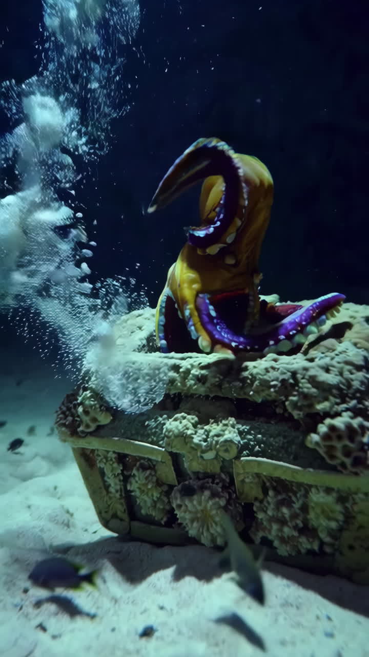Octopus near Treasure Chest Underwater