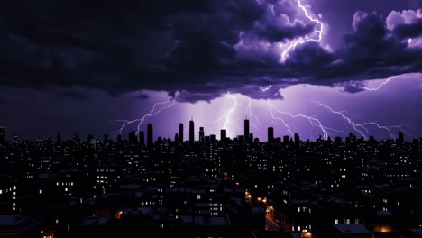 night cityscape with dramatic lightning storm