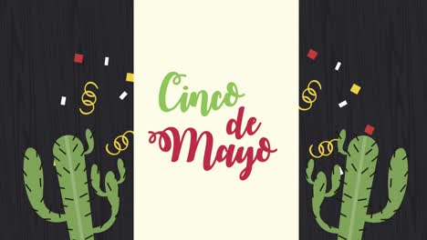 cinco de mayo con letras de cactus y confeti