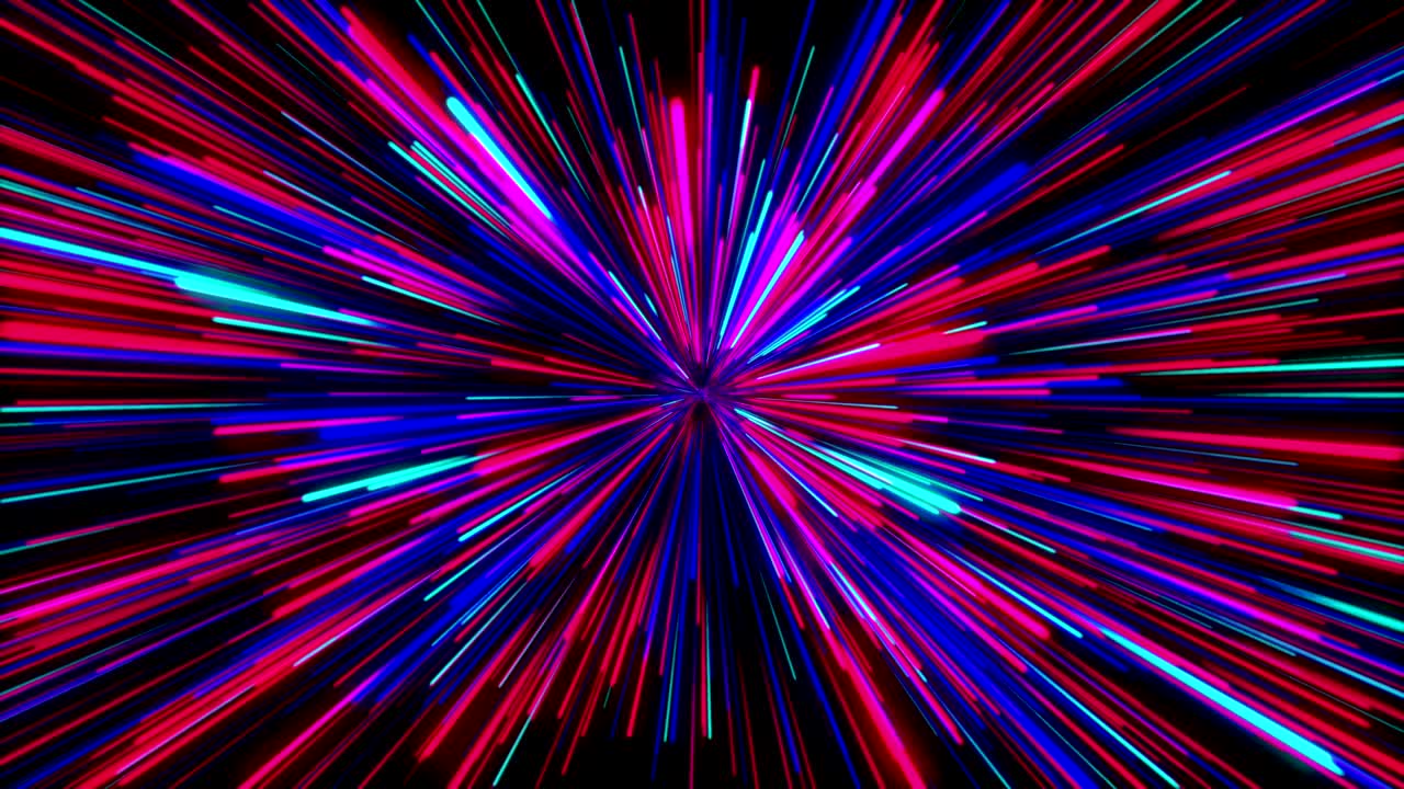 multicolored speed lines abstract cosmic background. hyper jump through space into another galaxy. neon line loop and rays motion. fireworks. big bang. 4k intro footage