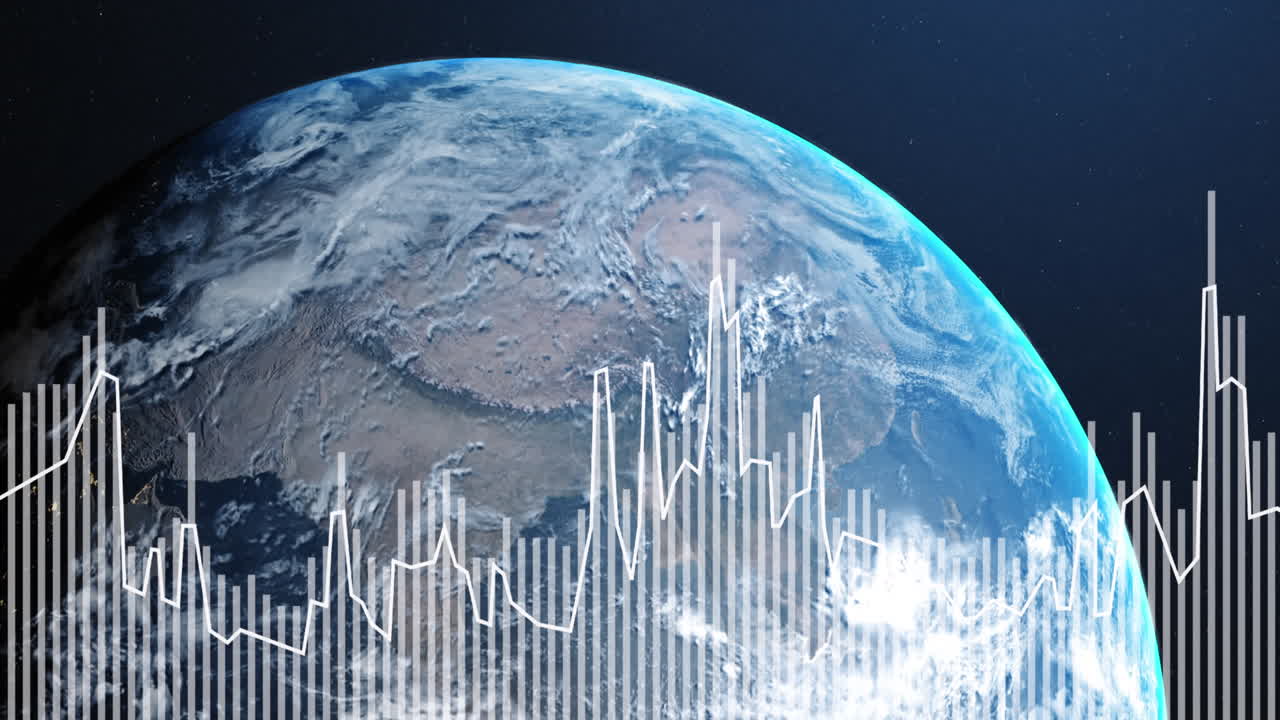 анимация графиков над вращающимся глобусом на абстрактном фоне