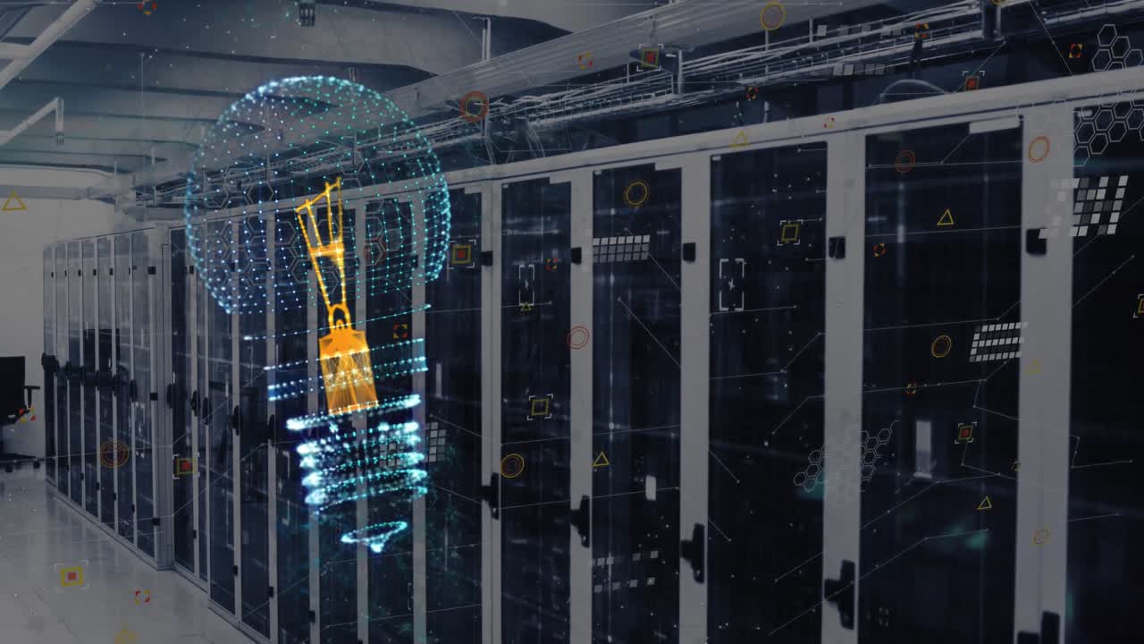 Animation of light bulb and data processing with connections