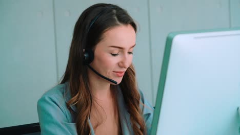 business people wearing headset working in office