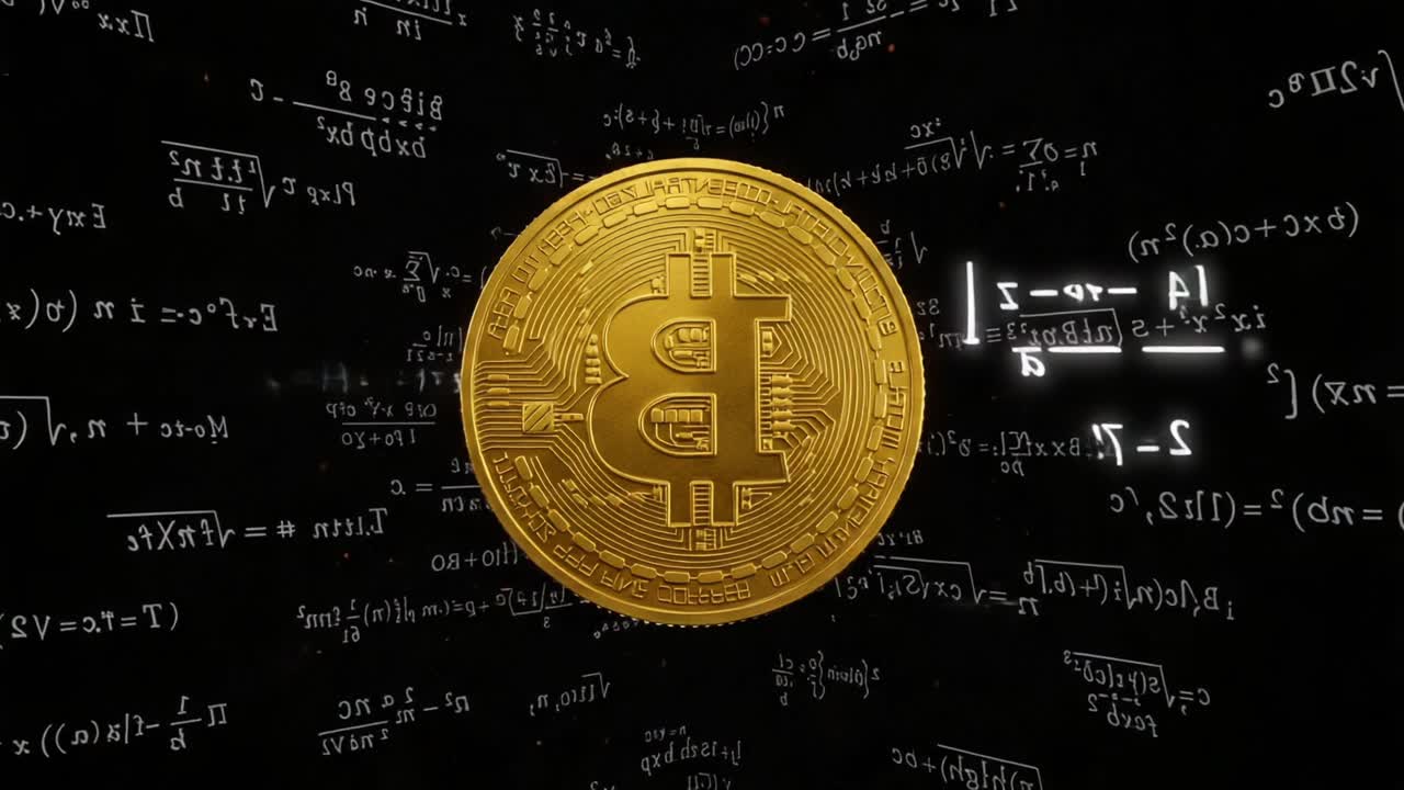 Exploring the Future of Digital Currency: A Visually Striking Representation of Bitcoin Surrounded by Mathematical Concepts and Algorithms