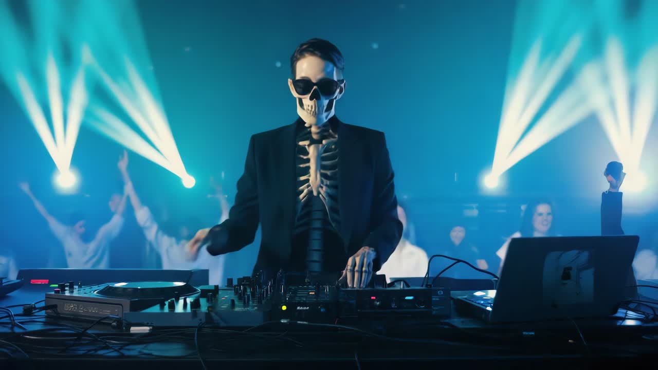 Skeleton DJ at a Party