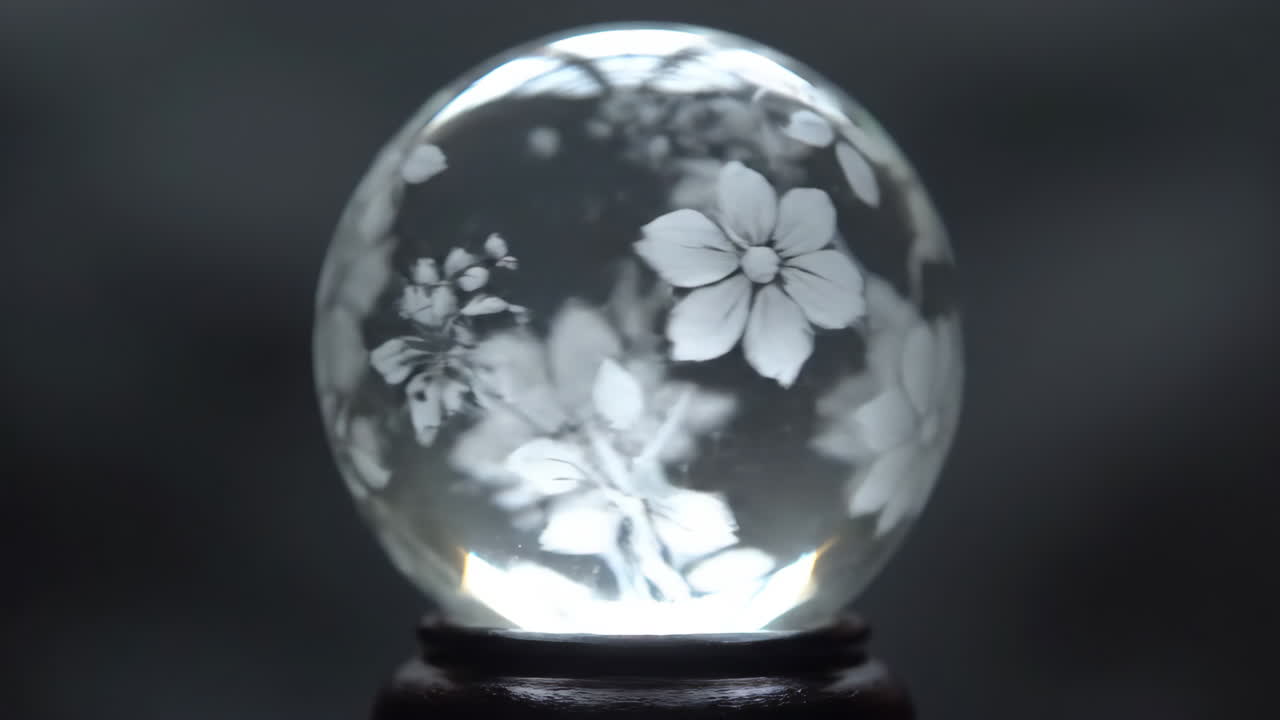 Crystal Sphere with Engraved Floral Design
