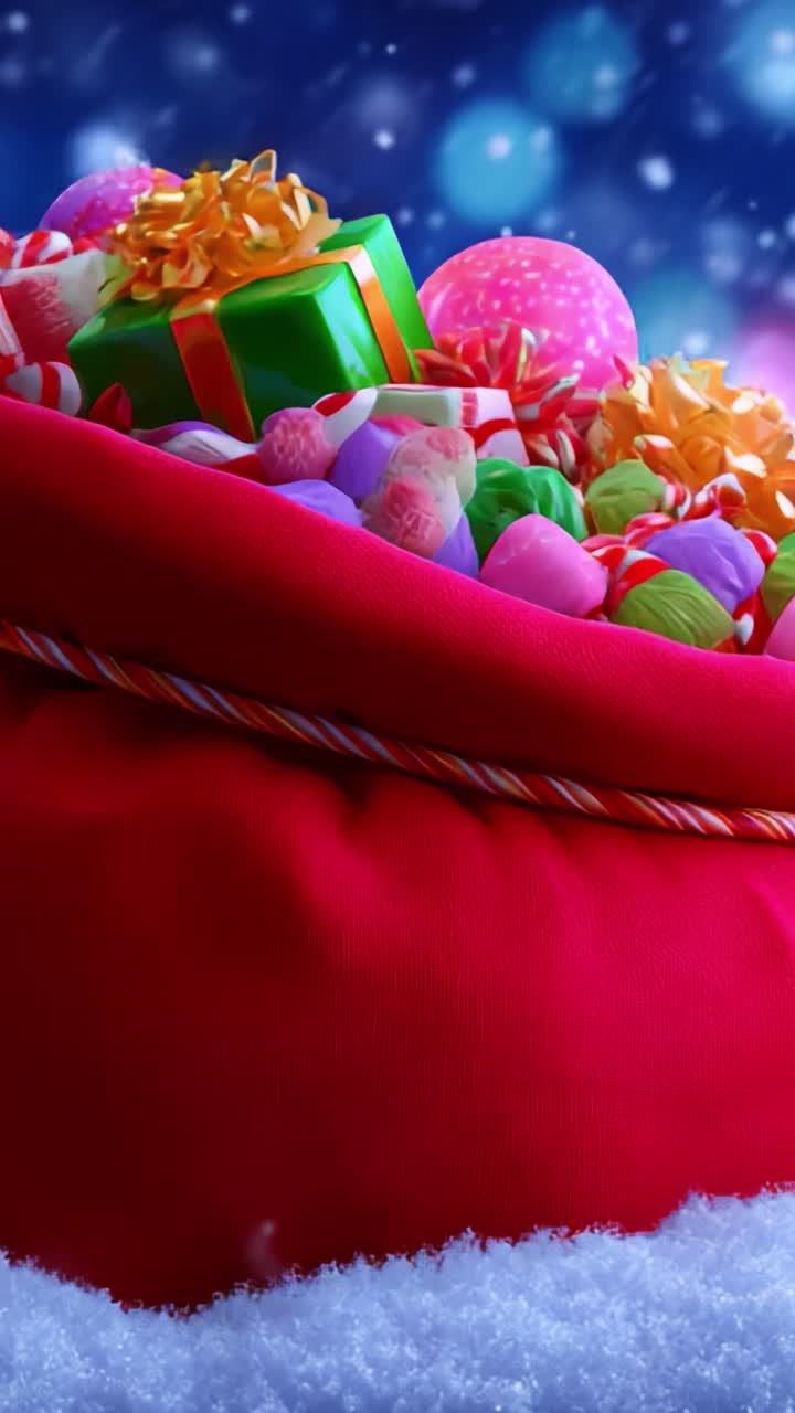 A vibrant Christmas stocking overflowing with colorful candy, festive ornaments, and delightful gifts, embodying the joyful spirit of the holiday season in a stunning display of cheer and celebration