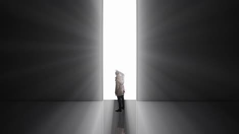 lonely man standing in front of the huge gate