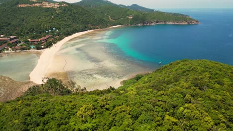 drone aerial of ko pha ngan or koh phangan island in gulf of thailand , koh nang yuan island white sand beach