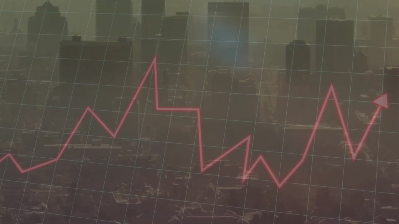 Animation of diagrams and shapes over cityscape