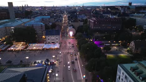 götgatan medborgarplatsen stockholm at blue hour. drone shot