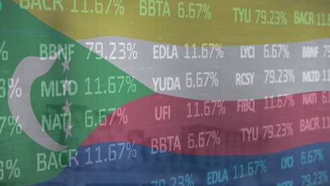 animación de la bandera de las comoras sobre el procesamiento de datos financieros
